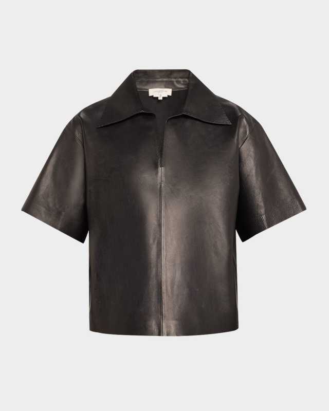 Short-Sleeve Leather Blous
